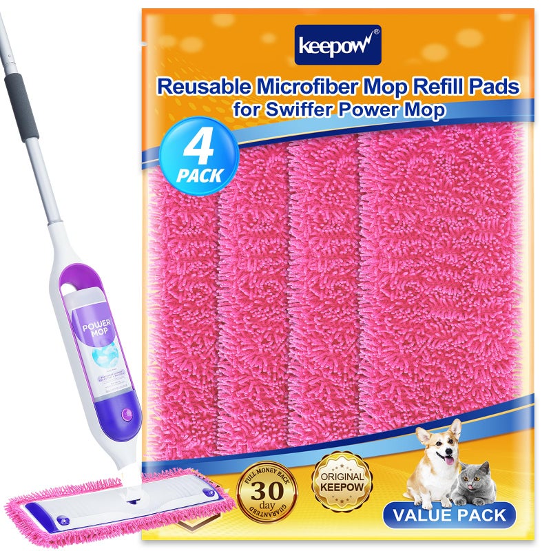 كيباو وسادات ممسحة كهربائية قابلة لإعادة الاستخدام متوافقة مع ممسحة سويفر باور موب - وسادات ممسحة كهربائية من الألياف الدقيقة قابلة لإعادة التعبئة لممسحة رش مقاس 13 بوصة - 15 بوصة - وسادات قابلة للغسل لتنظيف الأرضيات متعددة الأسطح، 4 عبوات - Image 1